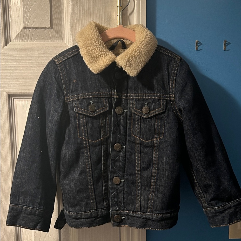 GAP Dark Blue Jean Jacket with Cream Sherpa Collar